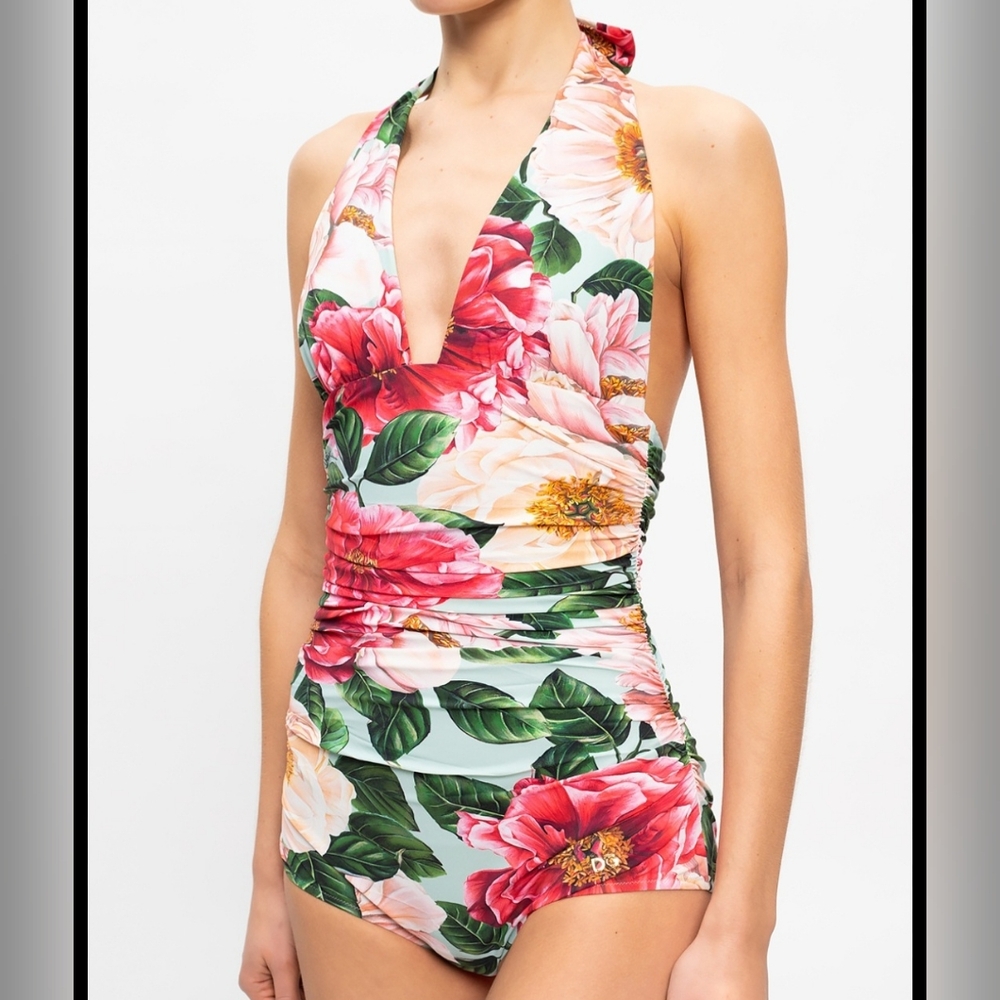 Dolce & Gabbana One-piece swimsuit Floral Print Sz L NWT